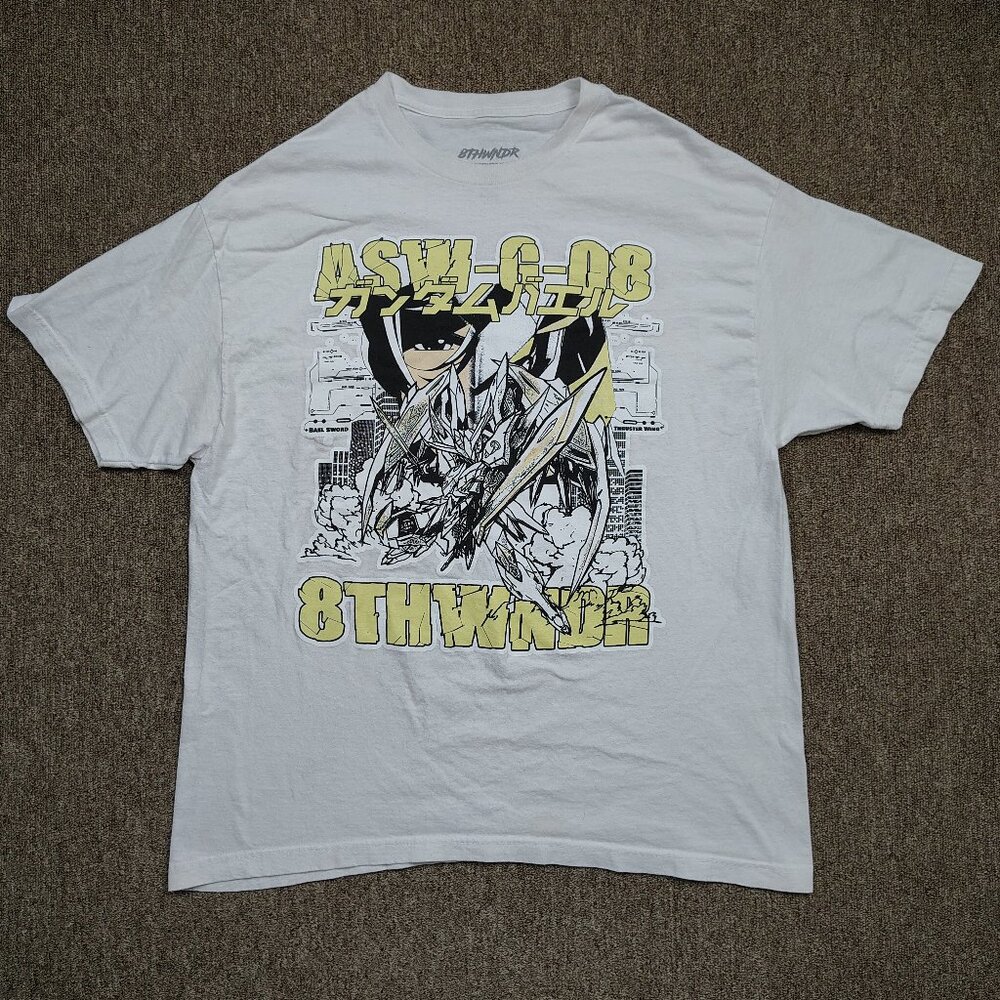 8THWNDR T-Shirt Men XL White Gundam HAL Graphic Short Sleeve Anime Tee